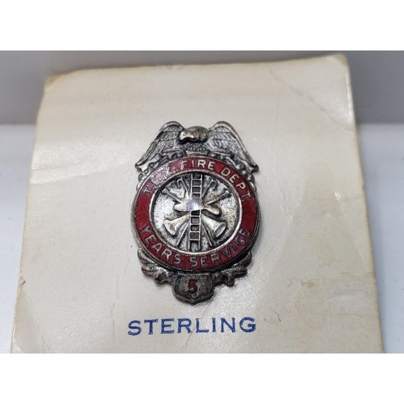 Texas Fire Department Years Service Pin Screw-On Button Sterling Silver Vintage - Picture 2 of 7